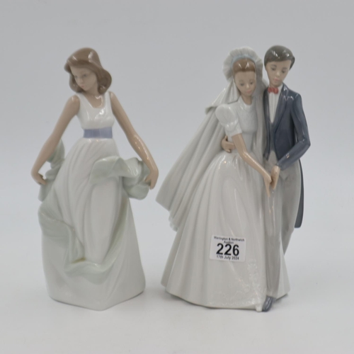 226 - Two Lladro figures, young bride and groom and girl in a flowing dress, no cracks or chips. UK P&P Gr... 