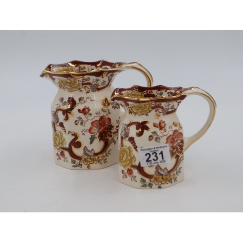 231 - Two Masons Brown Velvet pattern jugs, largest H: 14 cm. UK P&P Group 3 (£30+VAT for the first lot an... 