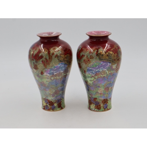 234 - Pair of Wilton Ware lustre vases, decorated with foliage , H: 22 cm, (2), small re-glued chip to top... 