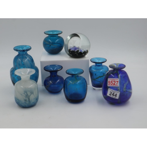 244 - Seven Mdina glass vases and a Caithness limited edition Viking paperweight (8). UK P&P Group 3 (£30+... 