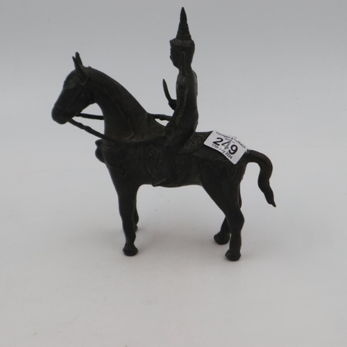 249 - Bronze horse and rider, H: 25 cm. UK P&P Group 2 (£20+VAT for the first lot and £4+VAT for subsequen... 