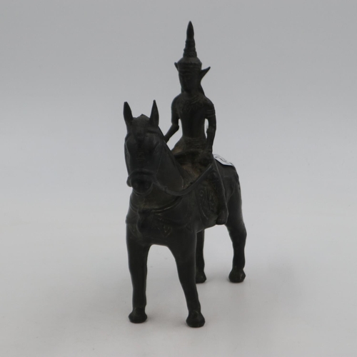 249 - Bronze horse and rider, H: 25 cm. UK P&P Group 2 (£20+VAT for the first lot and £4+VAT for subsequen... 