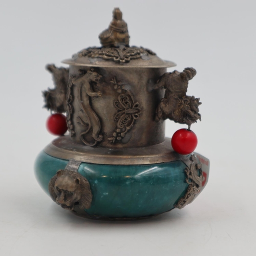 257 - Chinese ceramic and metal work incense burner, L: 10 cm. UK P&P Group 1 (£16+VAT for the first lot a... 