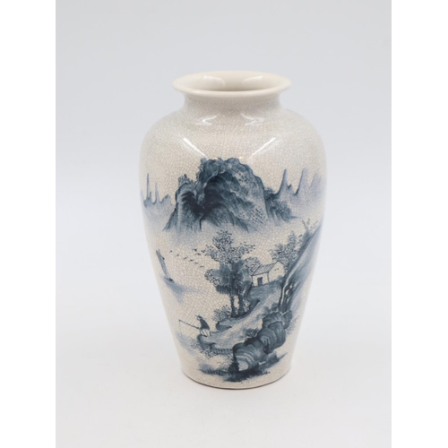 265 - Early 20th century blue and white vase decorated with traditional Chinese scenes, H: 25 cm. UK P&P G... 