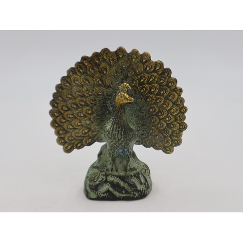 292 - Bronze figure of a peacock, four character marks to base. UK P&P Group 2 (£20+VAT for the first lot ... 