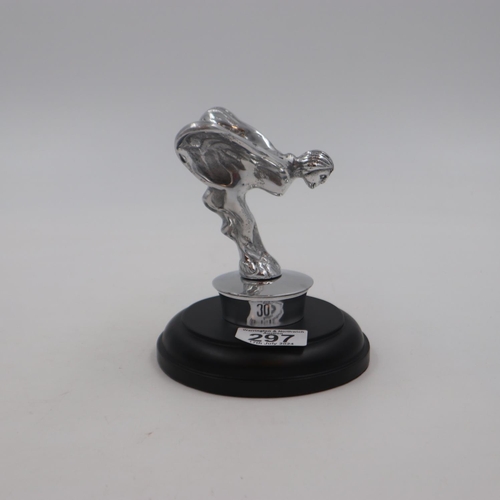 297 - Chrome flying lady on base, Spirit of Ecstasy. UK P&P Group 2 (£20+VAT for the first lot and £4+VAT ... 