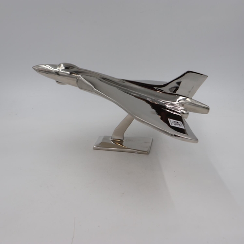 304 - Large chrome Vulcan bomber on stand, wingspan 42 cm. UK P&P Group 3 (£30+VAT for the first lot and £... 