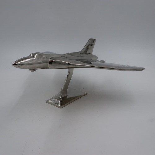 304 - Large chrome Vulcan bomber on stand, wingspan 42 cm. UK P&P Group 3 (£30+VAT for the first lot and £... 