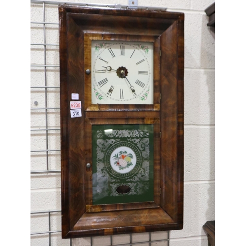 310 - American made 'Jerome & Co' walnut cased wall clock, 8 day movement, pendulum, weights and key prese... 