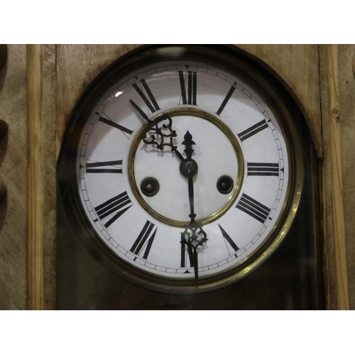 313 - Limed oak cased wall clock, pendulum and key present, 82cm H. Not available for in-house P&P