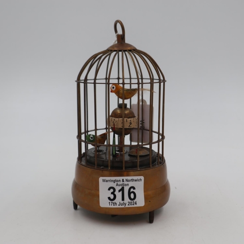 316 - Brass mechanical bird cage clock, H: 17 cm. UK P&P Group 2 (£20+VAT for the first lot and £4+VAT for... 