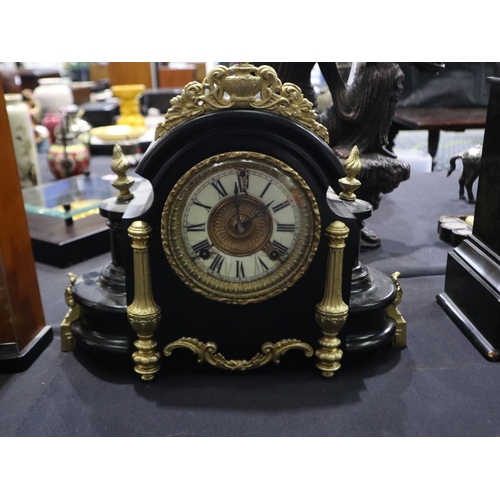 317 - American 19th century Ansonia mantel clock. with a domed metal case with gilt attachments, chiming o... 