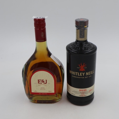 328 - 70cl bottle of Whitley Neill Original Dry Gin and a 70cl bottle of G&J American brandy. UK P&P Group... 