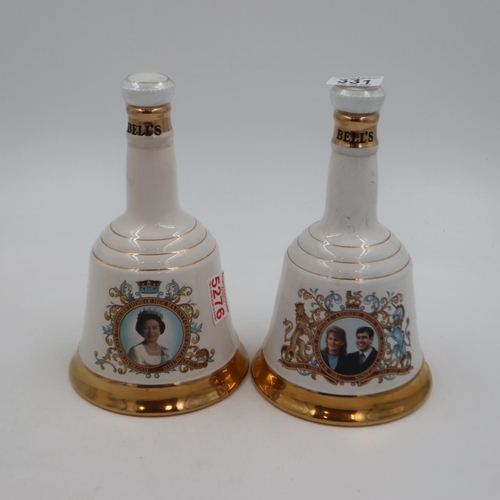 331 - Two 75cl Bells decanters for the 60th birthday of the Queen and Prince Andrew's wedding. UK P&P Grou... 