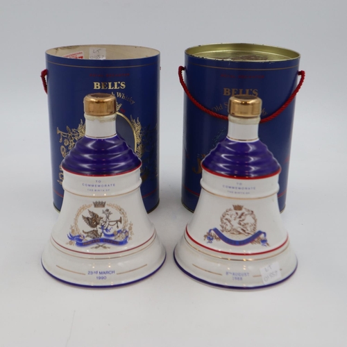 336 - Two 75cl Bells whisky decanters for the births of Princesses Beatrice and Eugenie, with sleeves, one... 