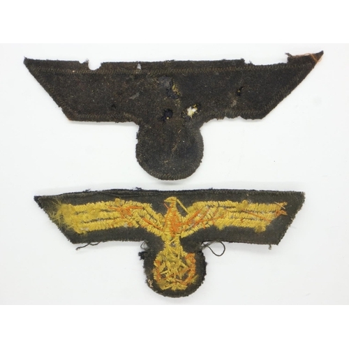 2180 - WWII period Kriegsmarine embroidered chest eagle, with a further bullion cap eagle, both with small ... 