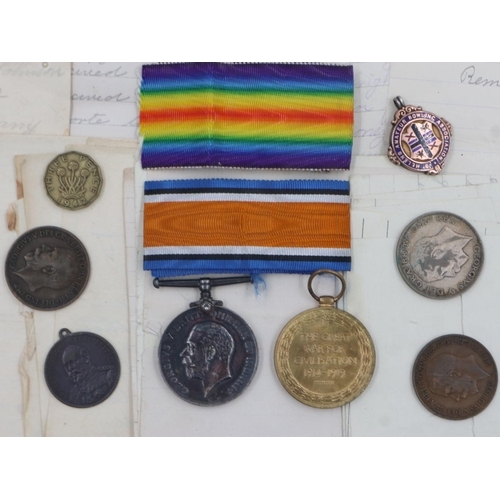 2261 - British WWI medal pair, to 95294 Private W M Johnson, Liverpool Regiment, with various family corres... 