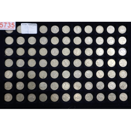 117C - Tray of 77 pre decimal sixpences. UK P&P Group 1 (£16+VAT for the first lot and £2+VAT for subsequen... 