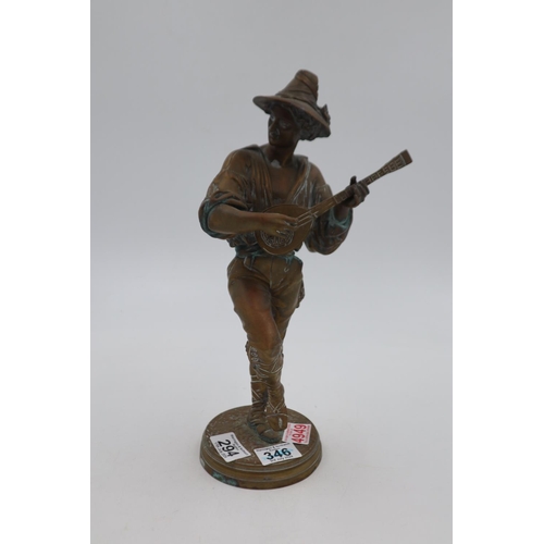 294 - A large bronze figure of a lute player in the manner of Auguste Louis Lalouette, H:32cm. UK P&P Grou... 