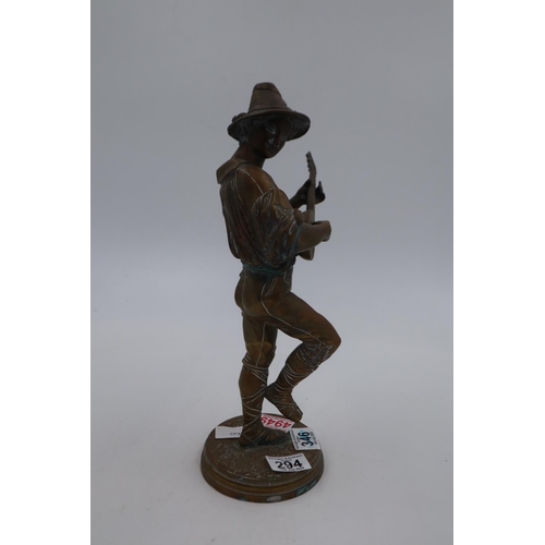 294 - A large bronze figure of a lute player in the manner of Auguste Louis Lalouette, H:32cm. UK P&P Grou... 