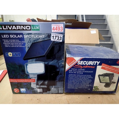 1733 - Two boxed Micro Mark 500w security lights with PIR sensors. Not available for in-house P&P