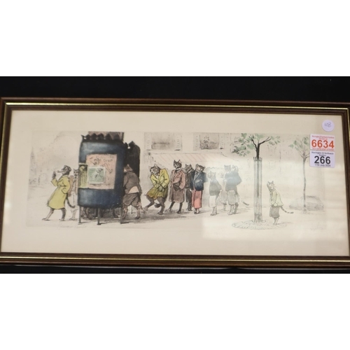 266 - Framed crayon drawing, Dirty Dogs, Paris, signed, 54 x 35 cm. Not available for in-house P&P