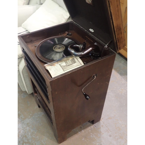 1584A - His Masters Voice, model 153 console gramophone, with instructions. Working at lotting up. 50 x 80cm... 