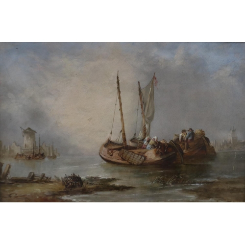 2003 - Edwin Henry Eugene Fletcher (1857-1945): oil on canvas, fishing boats in a harbour, initialled EF ve... 