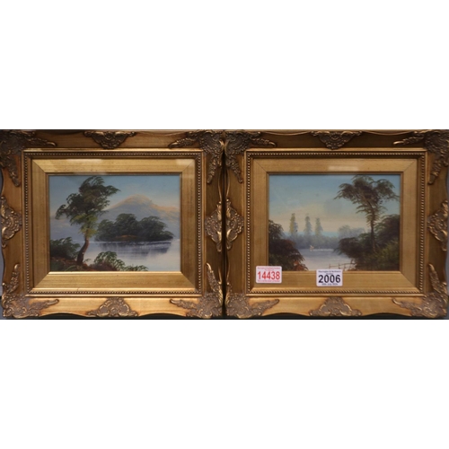 2006 - A pair of 19th century gouache on board, lakeside scenes, unsigned, each 19 x 15 cm, frames 32 x 27 ... 