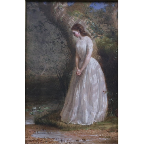 2009 - Attributed to Edward Thompson Davis (1833-1867): oil on board, Lady by a stream, unsigned, attributi... 