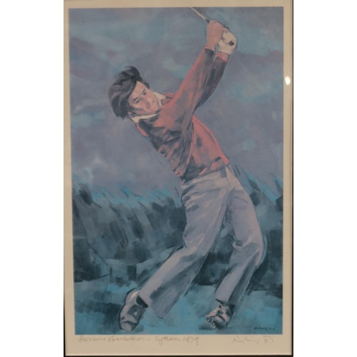 2010 - Harold Riley (1934 - 2023): colour lithograph, Severiano Ballesteros Lytham 1979, signed in pencil, ... 