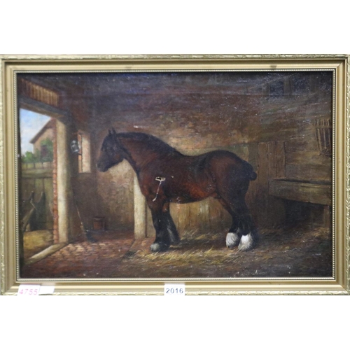 2016 - School of William Albert Clark (British, active 1899-1936), A shire horse in stable. Oil on canvas, ... 