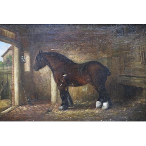 2016 - School of William Albert Clark (British, active 1899-1936), A shire horse in stable. Oil on canvas, ... 