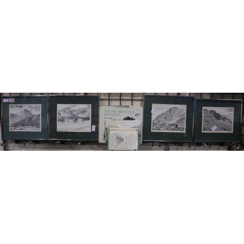 2017 - Arthur Wainwright (1907-1991), a set of four ink drawings, Bristley Ridge Glyder Fach, Tryfan from O... 