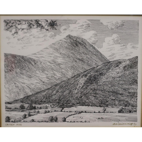 2017 - Arthur Wainwright (1907-1991), a set of four ink drawings, Bristley Ridge Glyder Fach, Tryfan from O... 