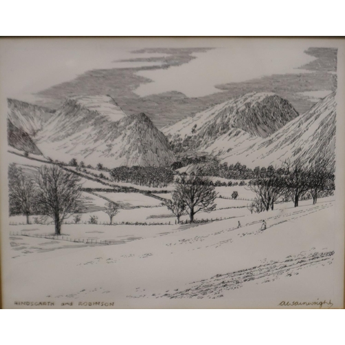 2017 - Arthur Wainwright (1907-1991), a set of four ink drawings, Bristley Ridge Glyder Fach, Tryfan from O... 