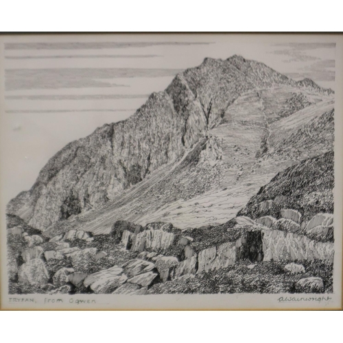 2017 - Arthur Wainwright (1907-1991), a set of four ink drawings, Bristley Ridge Glyder Fach, Tryfan from O... 