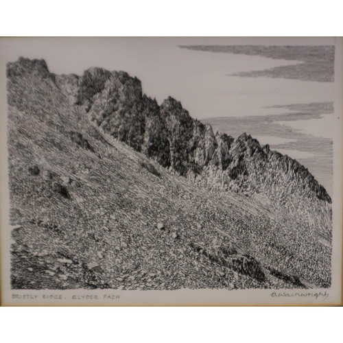 2017 - Arthur Wainwright (1907-1991), a set of four ink drawings, Bristley Ridge Glyder Fach, Tryfan from O... 