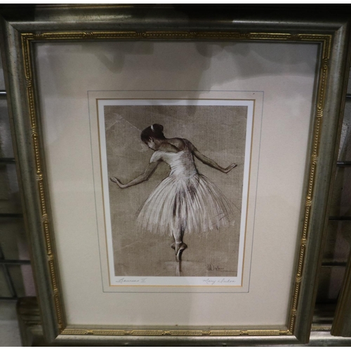 2023 - Two signed framed prints by Mary Dunlon depicting ballerinas, overall 36 x 31 cm. Not available for ... 