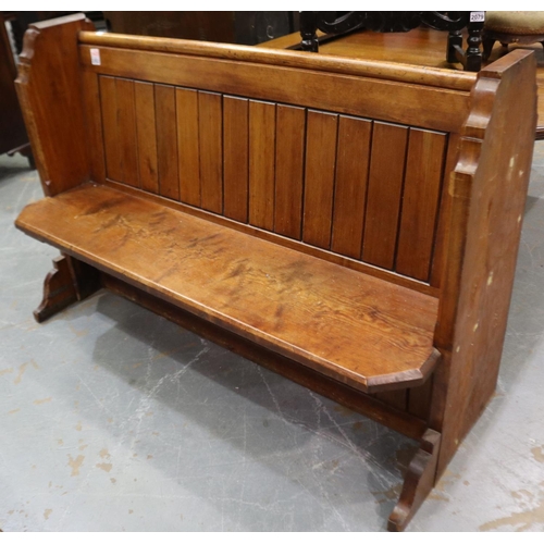 2062 - A 19th century pitch-pine chapel pew, later shortened, L: 147 cm. Not available for in-house P&P