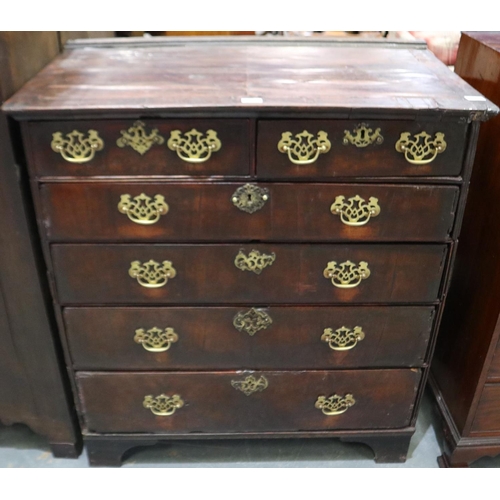 2074 - Georgian Scottish laburnum chest of two-short over four-long drawers, with later additions, for rest... 