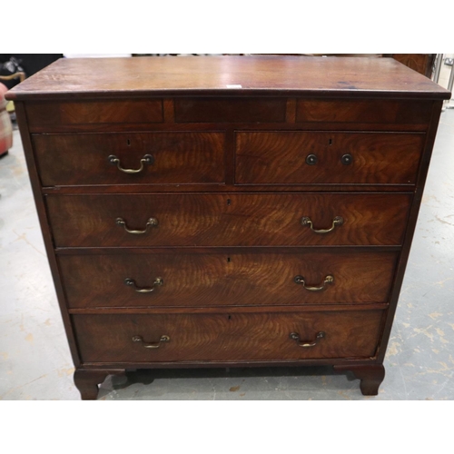 2077 - 19th century chest of two-short above three long drawers, raised on ogee bracket feet with concealed... 