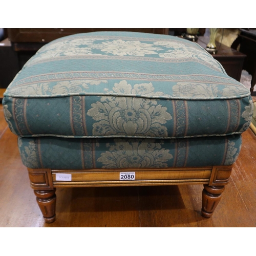 2080 - An early 20th century walnut framed footstool, with over-stuffed cushion, 58 x 58 x 40 cm H. Not ava... 