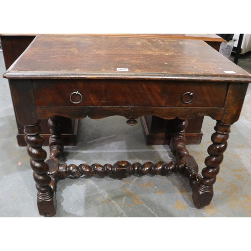 2085 - A 19th century Jacobean Revival single drawer lowboy, with substantial twist supports, 87 x 57 x 72 ... 