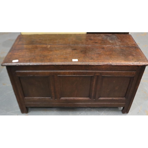 2088 - Late 18th / early 19th century panelled oak coffer, 112 x 54 x 59 cm H. Not available for in-house P... 