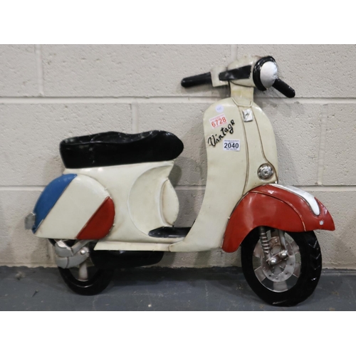 2040 - Vespa scooter metal wall art panel, L: 73 cm. Not available for in-house P&P