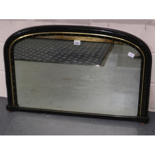 2041 - Victorian black lacquered and gilt arched over-mantel mirror, overall 100 x 64 cm. Not available for... 