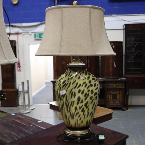 2049 - Uttermost Malawi cheetah print table lamp with hessian shade. All electrical items in this lot have ... 