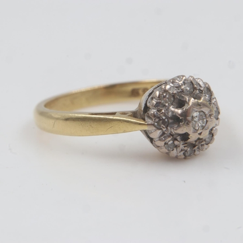 11 - 18ct gold cluster ring set with diamonds, size J, 3.3g. UK P&P Group 0 (£6+VAT for the first lot and... 