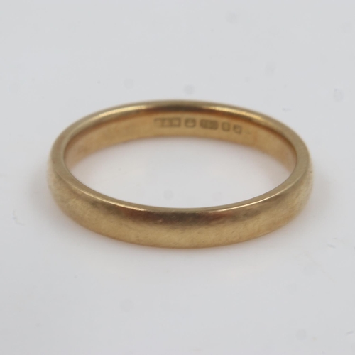 12 - 18ct gold plain band ring, size M, 3.4g. UK P&P Group 0 (£6+VAT for the first lot and £1+VAT for sub... 